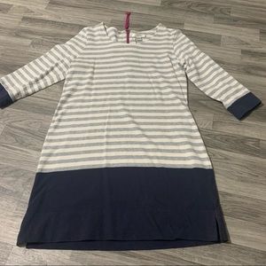 Kenar Grey White Stripes Navy Blue Dress; Large Women’s